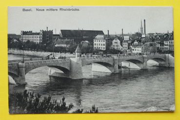 Ansichtskarte Basel / Neue mittlere Rheinbrücke / 1905-1920 / Ortsansicht – Fabrik